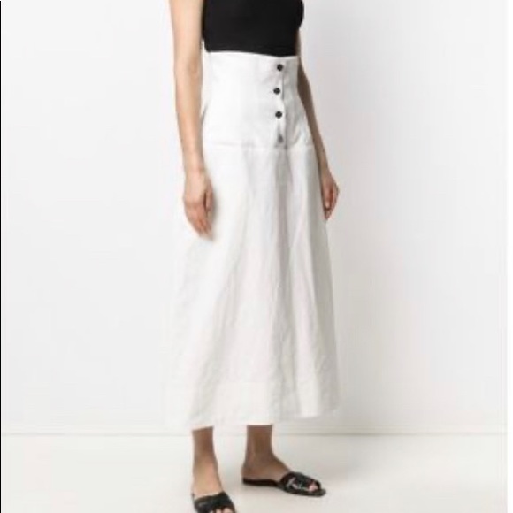 NWT JIL SANDER White linen button-fastening high-waisted skirt. Size 8. $1690